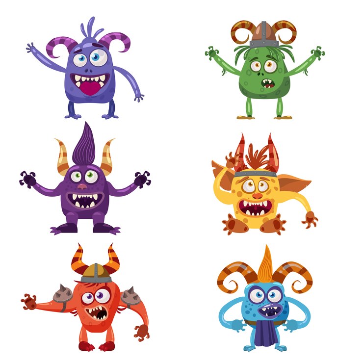 Vector conjunto de lindos personajes divertidos troll en estilo de dibujos animados