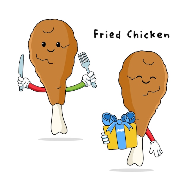 Vector conjunto de lindos personajes de mascota de dibujos animados de pollo frito