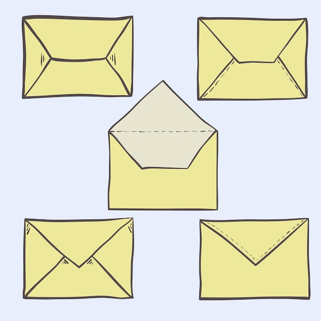 Conjunto de lindos sobres dibujados a mano iconos postales y de correo