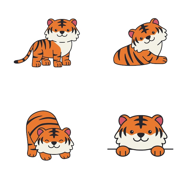 Conjunto de lindos tigres de dibujos animados