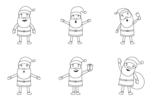 Conjunto de Line art divertido Santa con diferentes emociones y situaciones para Navidad y Año Nuevo