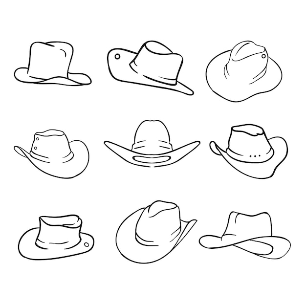 conjunto de línea arte sombrero de vaquero ilustración ropa moda