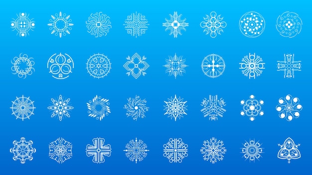 Conjunto Línea Colección Blanca Copo Nieve Elementos Decoración Invierno Estilo Diseño Vectorial