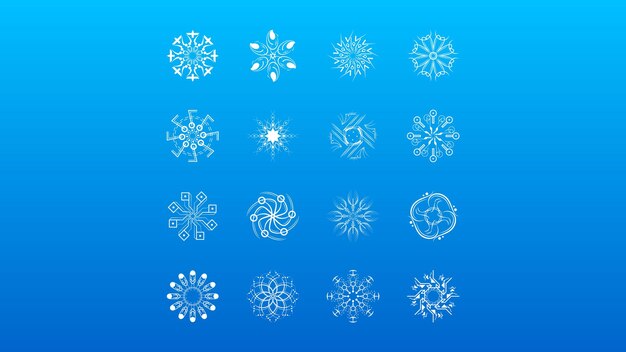Conjunto Línea Colección Blanca Copo Nieve Elementos Decoración Invierno Estilo Diseño Vectorial