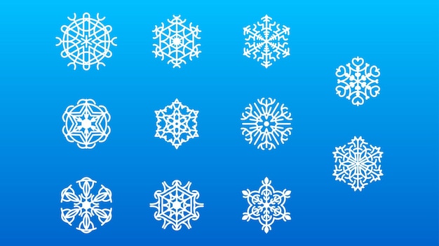Conjunto Línea Colección Blanca Copo Nieve Elementos Decoración Invierno Estilo Diseño Vectorial