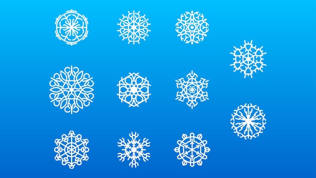 Conjunto Línea Colección Blanca Copo Nieve Elementos Decoración Invierno Estilo Diseño Vectorial