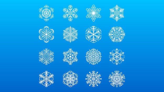 Conjunto Línea Colección Blanca Copo Nieve Elementos Decoración Invierno Estilo Diseño Vectorial