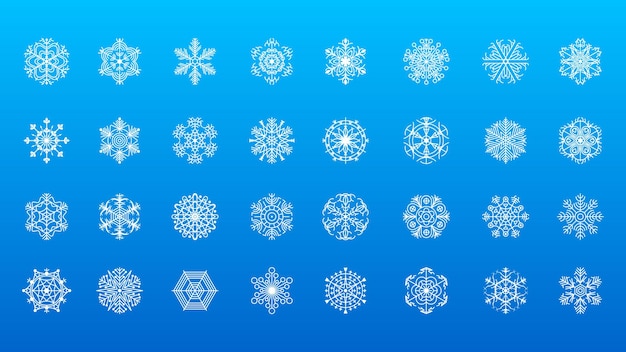 Conjunto Línea Colección Blanca Copo Nieve Elementos Decoración Invierno Estilo Diseño Vectorial