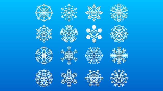 Conjunto Línea Colección Blanca Copo Nieve Elementos Decoración Invierno Estilo Diseño Vectorial