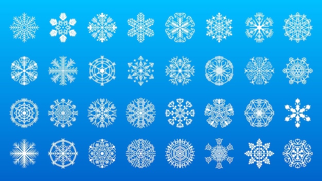 Conjunto Línea Colección Blanca Copo Nieve Elementos Decoración Invierno Estilo Diseño Vectorial