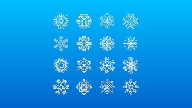 Conjunto Línea Colección Blanca Copo Nieve Elementos Decoración Invierno Estilo Diseño Vectorial