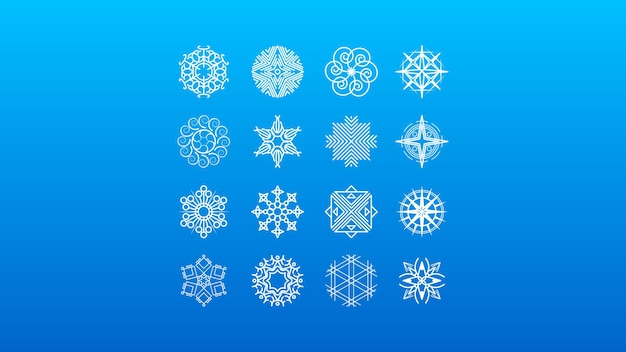 Conjunto Línea Colección Blanca Copo Nieve Elementos Decoración Invierno Estilo Diseño Vectorial