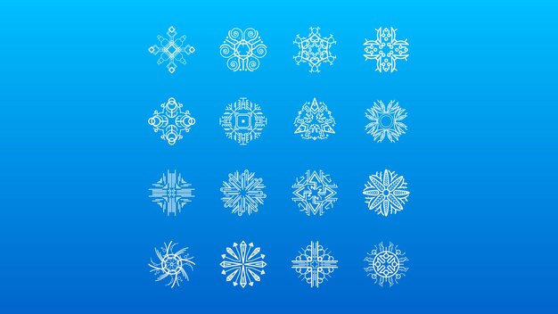 Conjunto Línea Colección Blanca Copo Nieve Elementos Decoración Invierno Estilo Diseño Vectorial