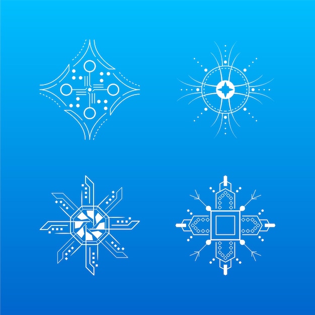 Conjunto Línea Colección Blanca Copo Nieve Elementos Decoración Invierno Estilo Diseño Vectorial