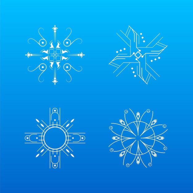 Conjunto Línea Colección Blanca Copo Nieve Elementos Decoración Invierno Estilo Diseño Vectorial