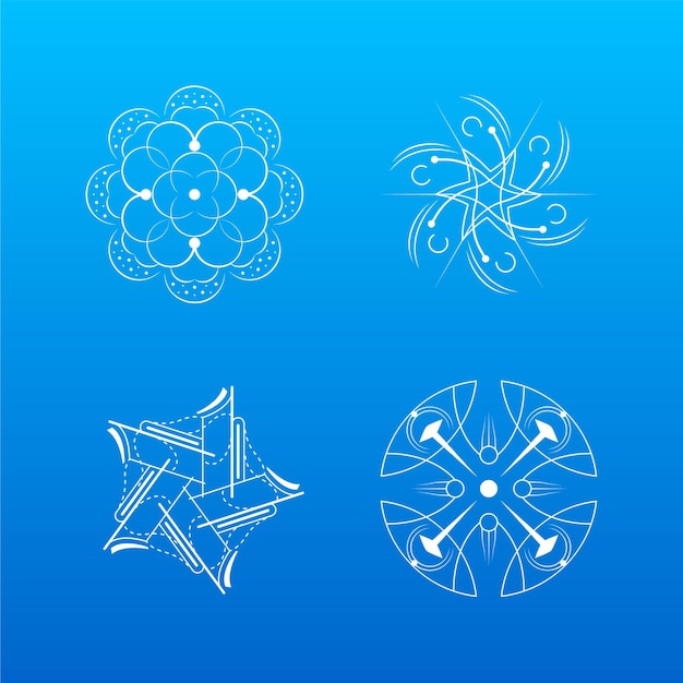 Conjunto Línea Colección Blanca Copo Nieve Elementos Decoración Invierno Estilo Diseño Vectorial