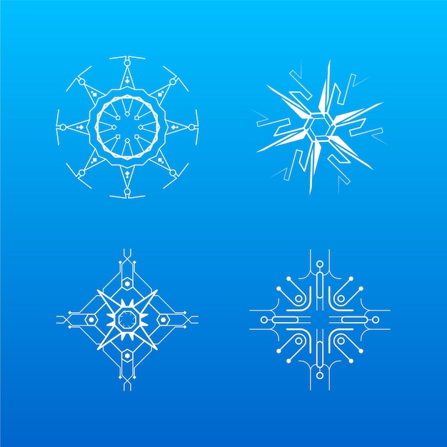 Conjunto Línea Colección Blanca Copo Nieve Elementos Decoración Invierno Estilo Diseño Vectorial