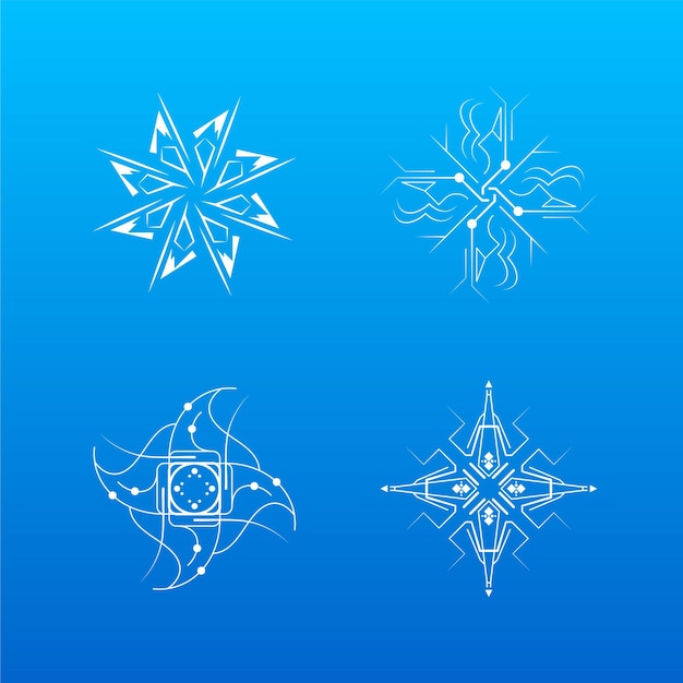 Conjunto Línea Colección Blanca Copo Nieve Elementos Decoración Invierno Estilo Diseño Vectorial