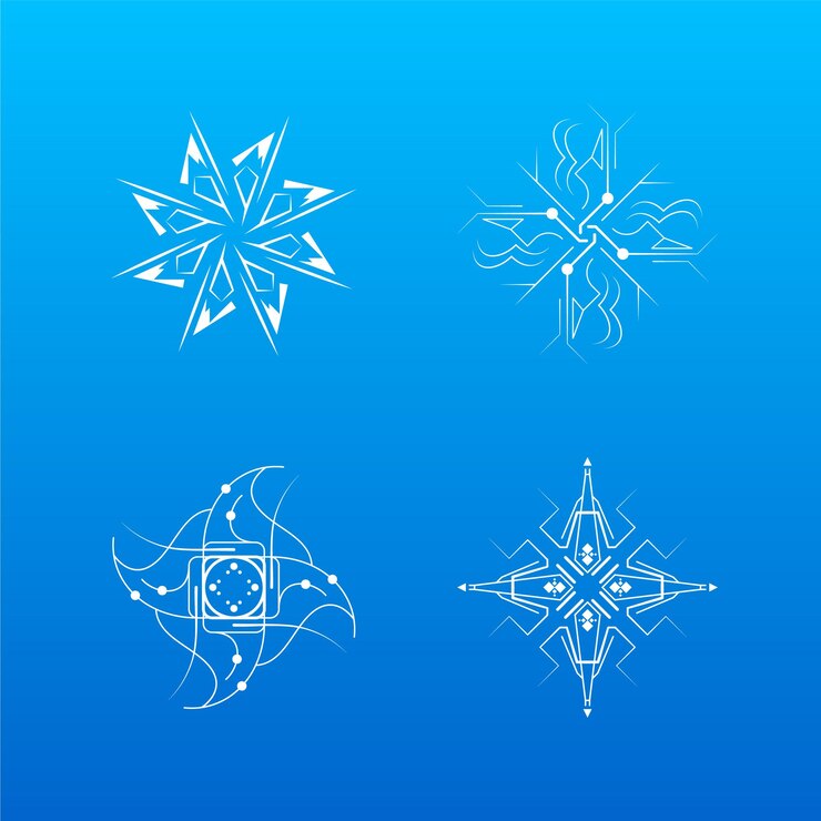 Vector conjunto línea colección blanca copo nieve elementos decoración invierno estilo diseño vectorial