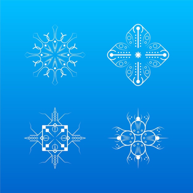 Conjunto Línea Colección Blanca Copo Nieve Elementos Decoración Invierno Estilo Diseño Vectorial