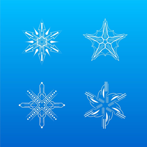 Conjunto Línea Colección Blanca Copo Nieve Elementos Decoración Invierno Estilo Diseño Vectorial