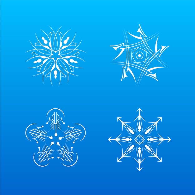 Conjunto Línea Colección Blanca Copo Nieve Elementos Decoración Invierno Estilo Diseño Vectorial