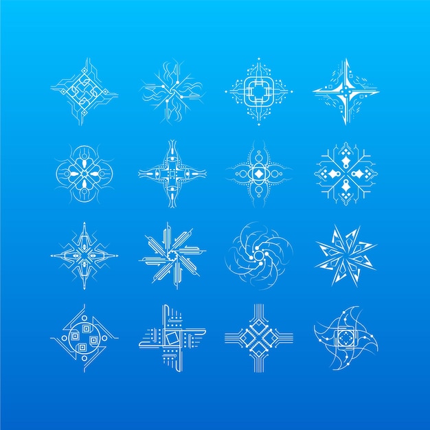 Conjunto Línea Colección Blanca Copo Nieve Elementos Decoración Invierno Estilo Diseño Vectorial