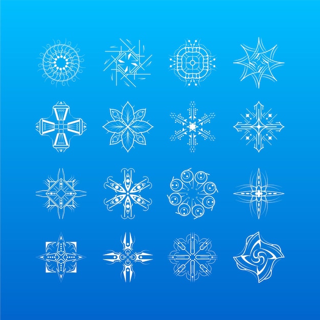 Conjunto Línea Colección Blanca Copo Nieve Elementos Decoración Invierno Estilo Diseño Vectorial