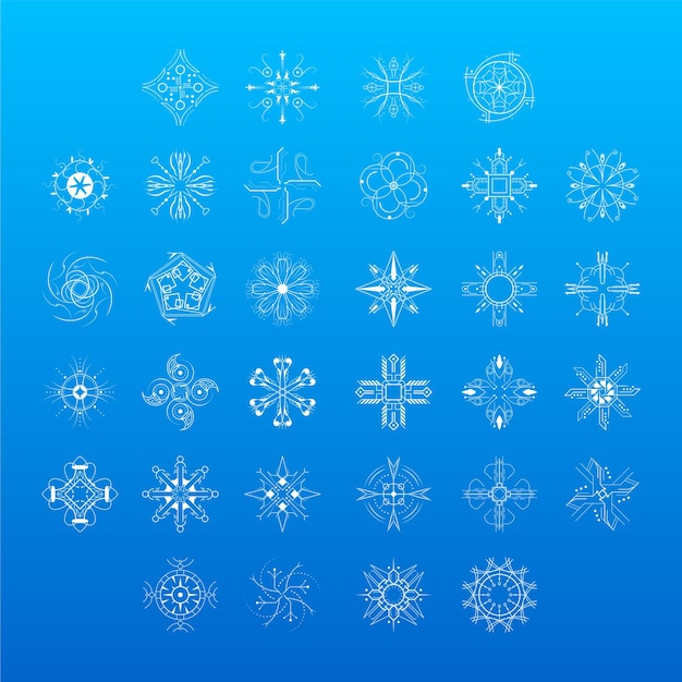Conjunto Línea Colección Blanca Copo Nieve Elementos Decoración Invierno Estilo Diseño Vectorial