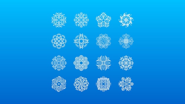 Conjunto Línea Colección Blanca Copo Nieve Elementos Decoración Invierno Estilo Diseño Vectorial