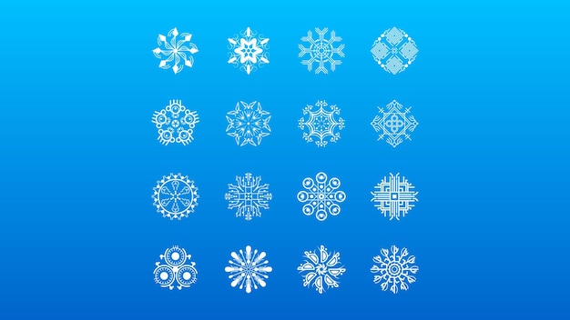 Conjunto Línea Colección Blanca Copo Nieve Elementos Decoración Invierno Estilo Diseño Vectorial