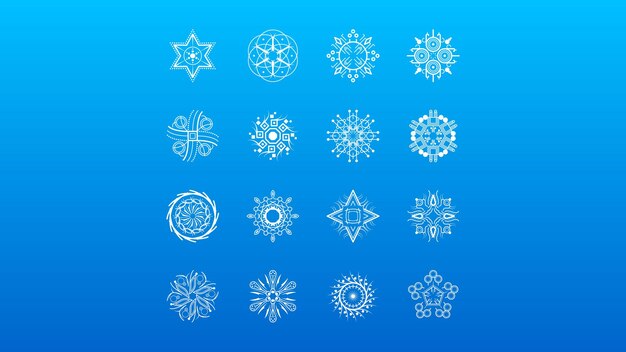 Conjunto Línea Colección Blanca Copo Nieve Elementos Decoración Invierno Estilo Diseño Vectorial