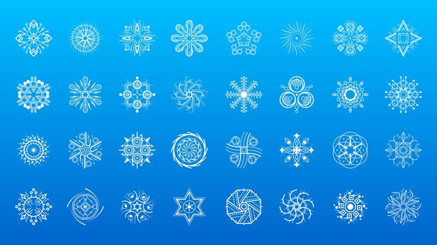 Conjunto Línea Colección Blanca Copo Nieve Elementos Decoración Invierno Estilo Diseño Vectorial