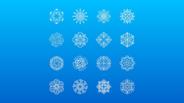 Conjunto Línea Colección Blanca Copo Nieve Elementos Decoración Invierno Estilo Diseño Vectorial