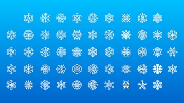 Conjunto de línea de coleccionista blanca copo de nieve elementos de decoración de invierno estilo de diseño vectorial