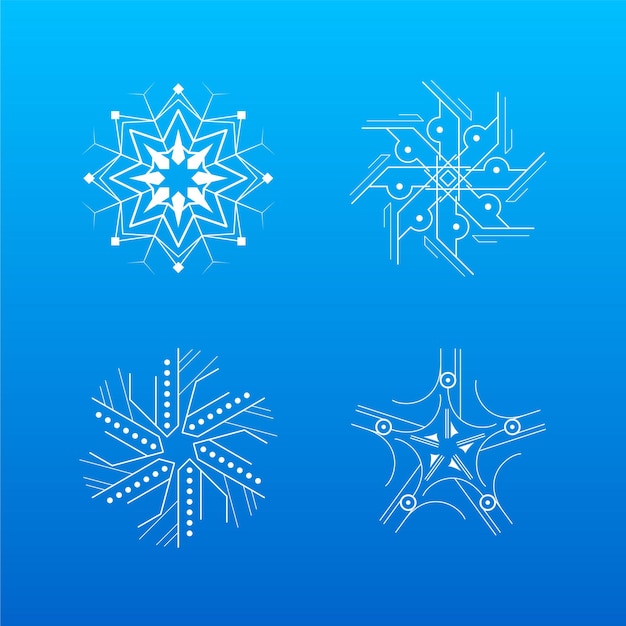 Conjunto de línea de coleccionista blanca copo de nieve elementos de decoración de invierno estilo de diseño vectorial