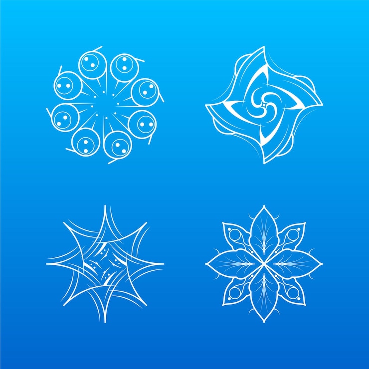 Vector conjunto de línea de coleccionista blanca copo de nieve elementos de decoración de invierno estilo de diseño vectorial
