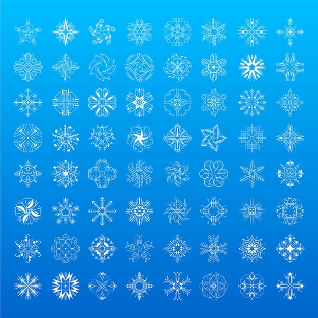 Conjunto de línea de coleccionista blanca copo de nieve elementos de decoración de invierno estilo de diseño vectorial