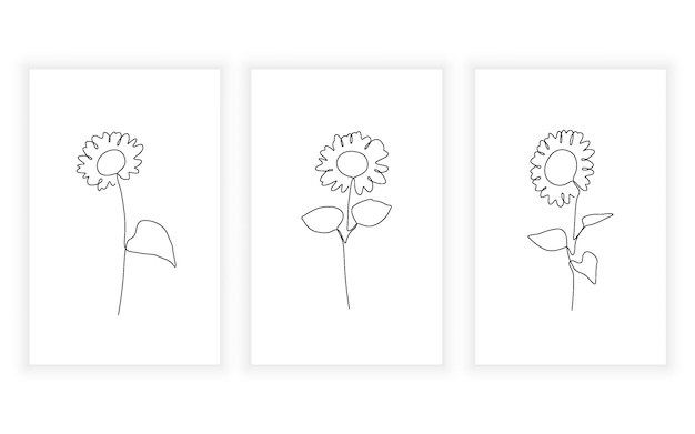 Conjunto de línea continua de arte de línea de girasol de flores para diseño de logotipo