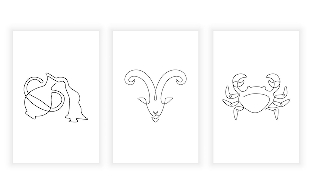 Conjunto de línea continua de arte de una sola línea del zodiaco para diseño de logotipo y imprimible