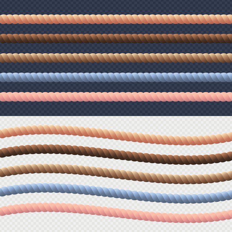 Vector conjunto de línea de cuerda diferente. vector. colección de diferentes colores de la cuerda cordón náutico retorcido de patrones sin fisuras