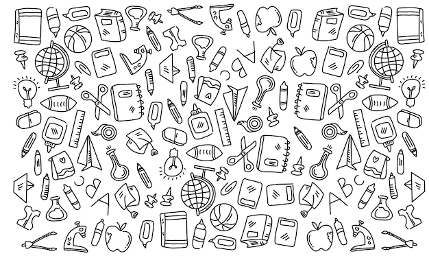 conjunto de línea de doodle de regreso a la escuela paquete de vector para conjunto de escuela de educación