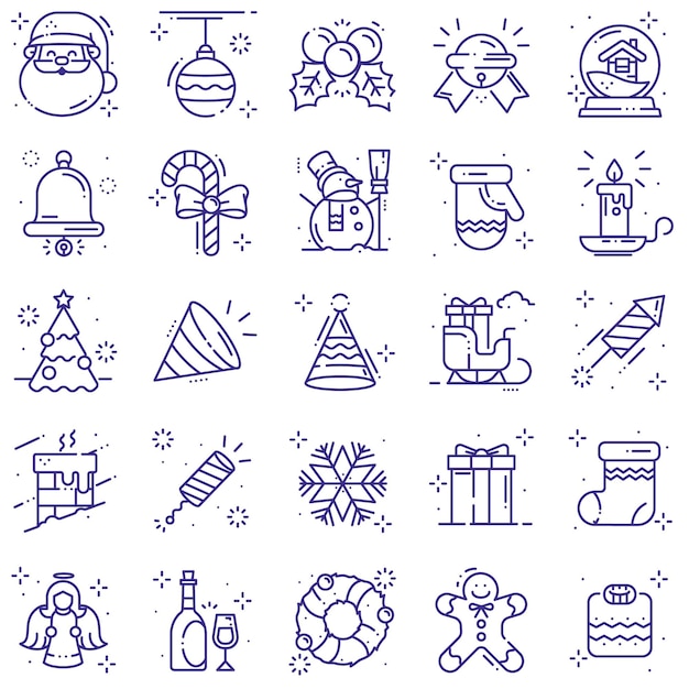 Conjunto de línea de iconos de navidad
