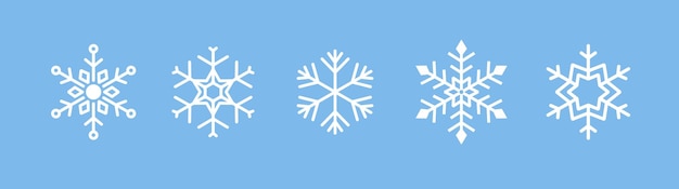 Conjunto de línea plana arte blanco diferentes variaciones de copo de nieve iconos navidad invierno elemento de decoración