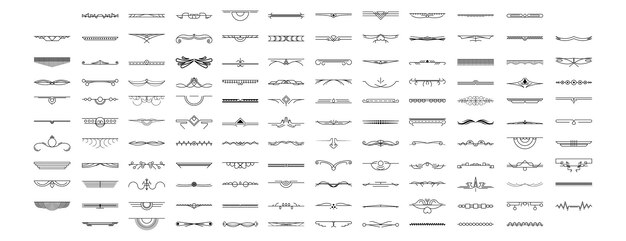 Conjunto de línea simple negra Colección Elementos de borde de garabato Estilo de diseño vectorial Boceto aislado