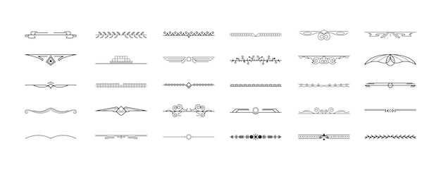 Conjunto de línea simple negra Colección Elementos de borde de garabato Estilo de diseño vectorial Boceto aislado