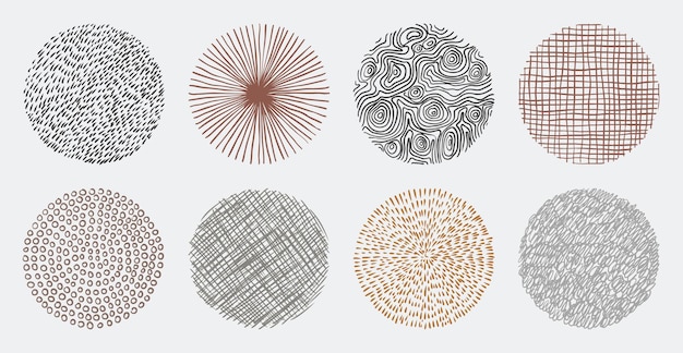 Conjunto de líneas abstractas dibujadas a mano y patrones de curvas Elementos de marco de fondo de garabato circular