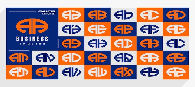 Conjunto de líneas abstractas de letra oval A AA diseño del logotipo