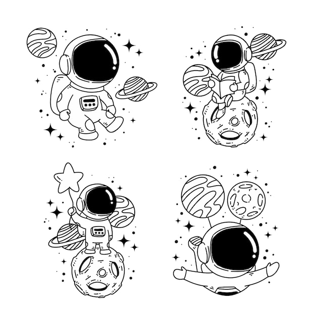 Conjunto de líneas de arte de astronautas