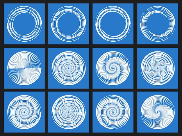 conjunto de líneas blancas de velocidad radial de curvas punteadas blancas remolinos de semitonos líneas finas y gruesas